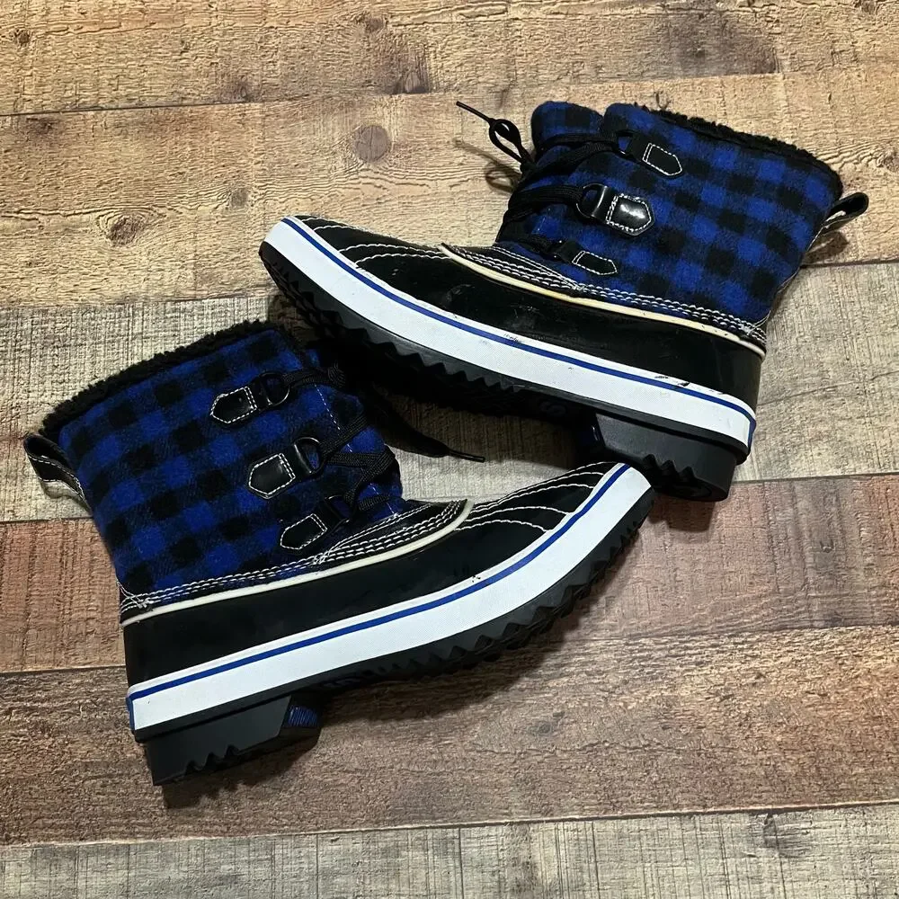 Skechers Women's Blue Black Buffalo Plaid Insulated Lined Winter Duck Boots Sz 9